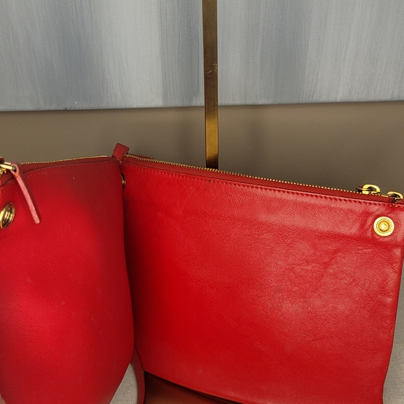 Celine Red Leather Tri-Pouch Crossbody Clutch Bag With Gold Hardware - Picture 7 of 13